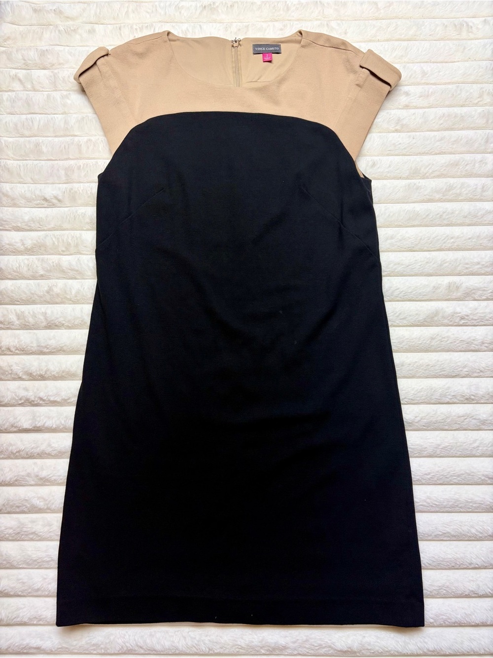 Vince Camuto Black and Tan Two-Tone Midi Sheath Dress Size 2 Dressy Casual